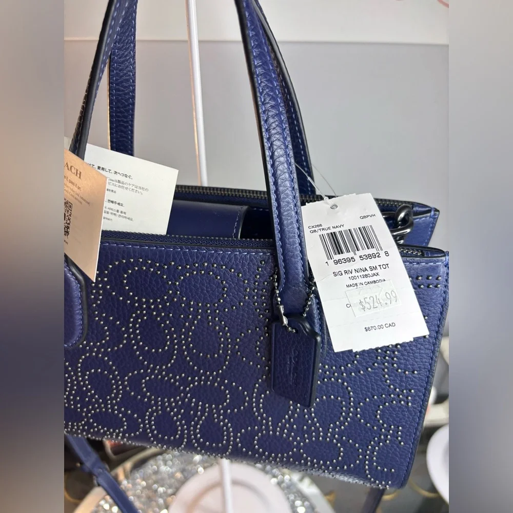 Coach Blue Textured Crossbody Bag with Adjustable Strap - Picture 3 of 15